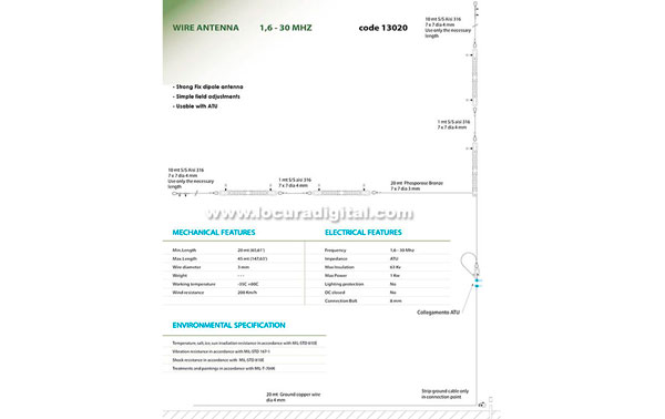 13020 HF BANTEM- antena dipolo cabo de banda larga 1,6 a 30 MHz