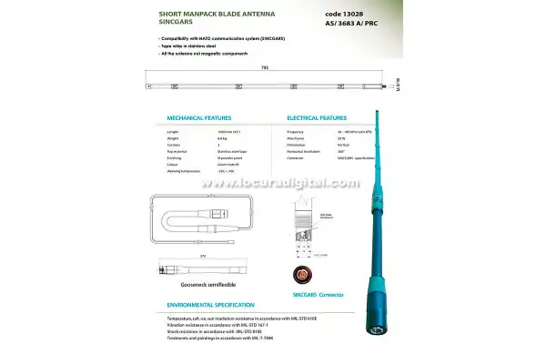 BANTEN-13028 Antena SINCGARS tipo espada de Acero inoxidable manpack militar banda ancha 30-108 Mhz. Longitud 1,09 mts.