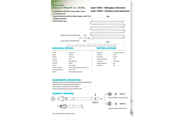 BANTEN-13051 Antena de fibra plegable manpack militar banda ancha 1,6-60 Mhz. Longitud 2,5 mts.