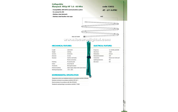 Banten-13053 aço inoxidável dobrar antena manpack militar 1,6-60 MHz de banda larga. Comprimento 2,6 mts.