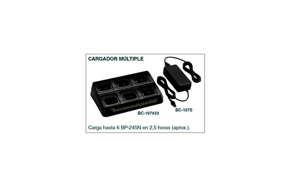 BC-197-33 KIT-01 Carregador para 6 unidades e walkie IC-M73 BP-245 bateria