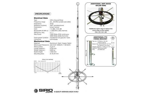 SIRIO BLIZZARD 2700 Antena base CB 27 Mhz Longitud 6,7 Mts