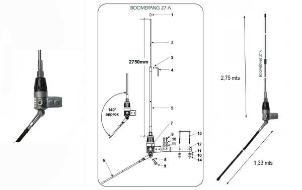 SIRIO BOOMERANG 27A. Antenne de balcon en aluminium CB 27 Mhz. 2,75 mètres