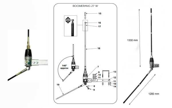 SIRIO BOOMERANG27W CB 27 Mhz Antena de fibra de 1/4 de onda Varanda.