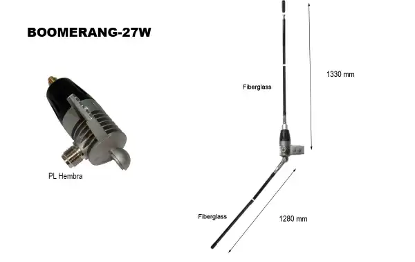 SIRIO BOOMERANG27W Antena de fibra CB 27 Mhz Balconera 1/4 Onda.