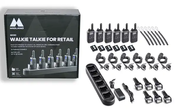 Pack de 6 talkies-walkies Midland BR180 BizTalk à usage gratuit PMR446
