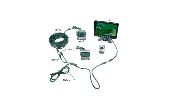 BRV7 KIT-2T BARRISTER Camara para maniobras marcha atras 2 CAMARA CON SONIDO + Monitor 7 pulgadas - CARCASA NEGRA