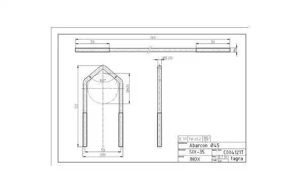 TAGRA C004121T Clamp x 1 Stainless steel 120 x 59 rods M6 mm