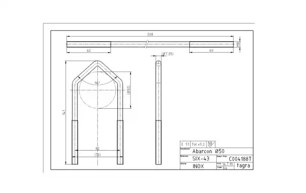 TAGRA C004188T Clamp x 1 Stainless steel 140 x 70 rods M8 mm