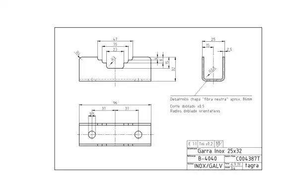 TAGRA C004387T Pince x 1 IAcier galvanisé 96 x 26 M8 mm