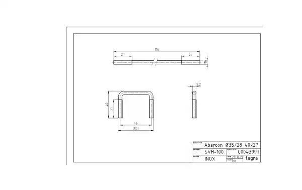 TAGRA C004399T Braçadeira x 1 Aço inoxidável 40 x 52 hastes M6 mm