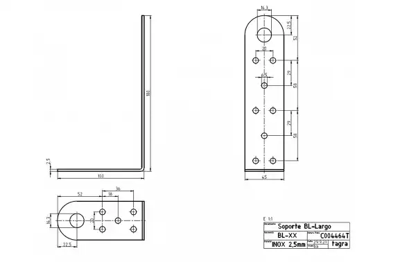 TAGRA C004464T L-shaped antenna bracket. Stainless steel