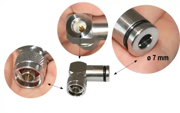 90° angled male N connector for 7 mm cable