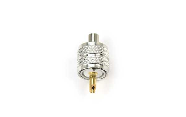 CON-1315. Short format MALE PL connector to crimp with polytetrafluoroethylene (PTFE), popularly known as Teflon.
