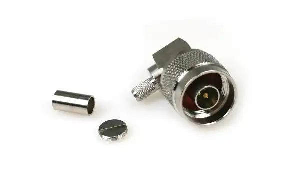 CON2252 N Male 90 degree angled connector. RG-58 Crimp TEFLON