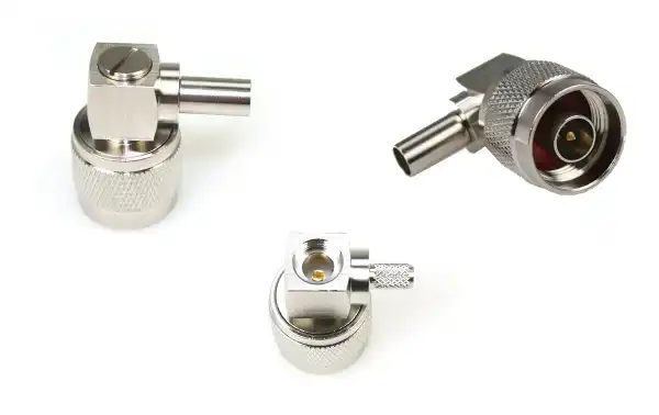 CON2252 N Male 90 degree angled connector. RG-58 Crimp TEFLON