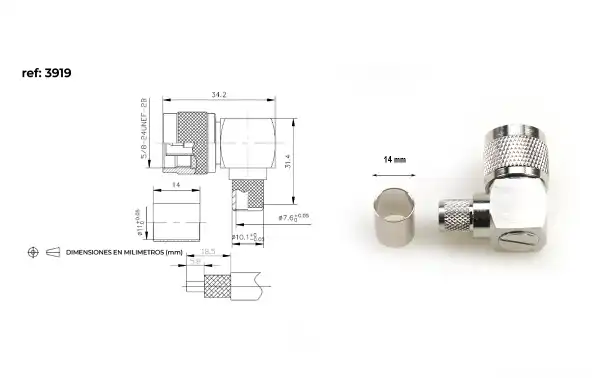 Connecteur à sertir à angle mâle CON3919 N à 90 degrés LMR400 PTFE