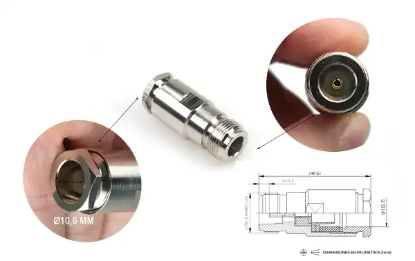 CON-4264 Conector N HEMBRA cable RF-400UF cable diametro10,3 mm