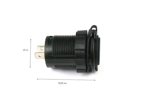 CON4365 Base roscada estanca para panel. 2 hembras USB-A. Con pulsador. 12-24 voltios. 4 Amperios. Nivel de protección estanco. Con pulsador para iluminar el conector, solo estara encendida mientras se mantenga pulsado el boton.