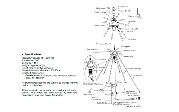 L'antenne de base AOR DA-1500 est un discone conçu pour la réception de signaux dans une large gamme de fréquences, de 70 MHz à 1500 MHz. Cette antenne est particulièrement utile pour les scanners et les récepteurs qui souhaitent capturer une variété 