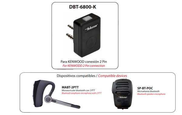 Dongle Bluetooth TELECOM DBT-6800-K para usar SP-BT-POC e MABT-2PTT em walkies de conexão KENWOOD