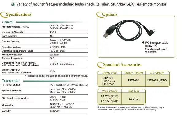 DJ-D-45-E ALINCO Walkie Professionnel Analogique et DMR UHF 400-470 Mhz