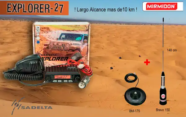 SADELTA EXPLORER-27 KIT BRAVO + BASE MAGNETICA 175 Emisora CB 27 Mhz Canales 40 AM / FM