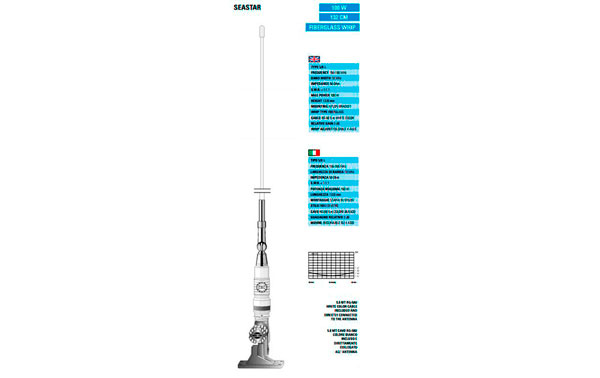 SEASTAR SIRTEL Antena Nautica Fibra, VHF 156-166 Mhz.,100 W Long.132 cms. 