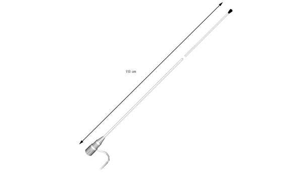 FAV105F FALKOS Marine VHF Antenna 156-163 Mhz Length 1.10 m. Antenna cable Length + 4.5 m RG-58 color White. This antenna is designed to operate in the standard frequency range for marine VHF communications, which is commonly used by vessels to communicat