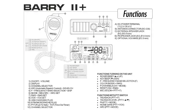 President BARRY II Plus 12 - 24 v. CB Radio 27 Mhz 40 AM/FM Channels