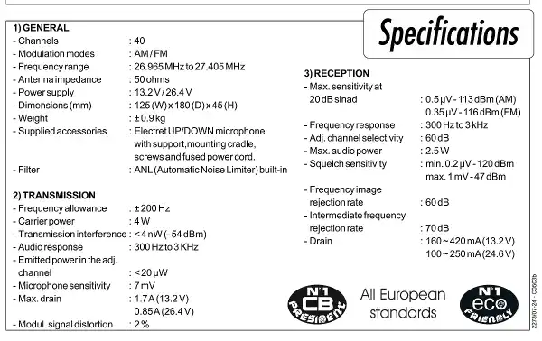 President BARRY II Plus 12 - 24 v. CB Radio 27 Mhz 40 AM/FM Channels