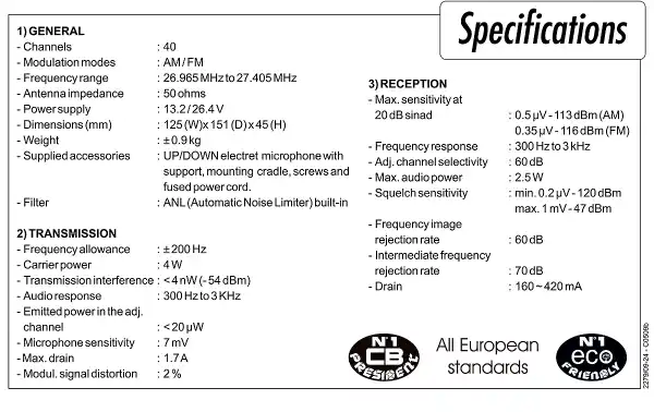 President TEDDY-II-Plus AM/FM radio station 40 CB channels 27 Mhz 12/24v