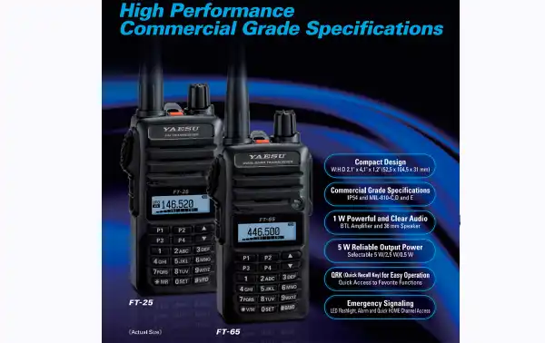 YAESU FT25E WALKIE TALKIE VHF 144- 146 Mhz power 5 W