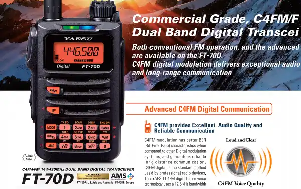 Yaesu FT-70DR / DE Walkie talkie bibanda 144/430 Mhz