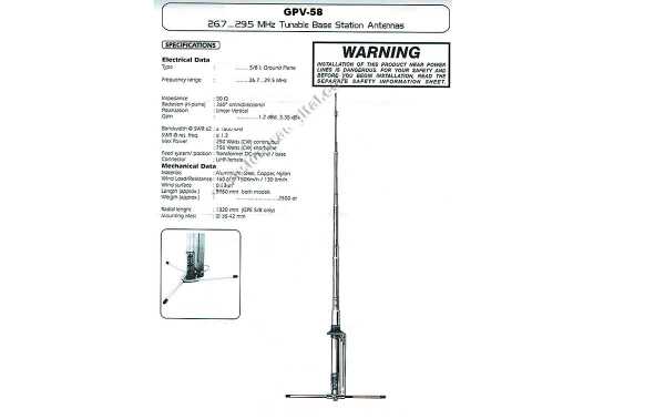 GPV58 SIRIO Base antenne CB 27 Mhz, onde 5/8. longueur 6 mètres