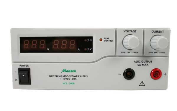 Manson HCS3600 Dimmable Digital Power Supply 1-16 Volts, Dimmable 0-60 Amps