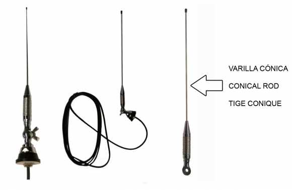 Tagra RHF 80 AS KIT. antena móvel radiante, antena VHF é ajustado 65-174 Mhz. 150 watts de potência máxima. aba do conector. Comprimento: 1,090 milímetros.