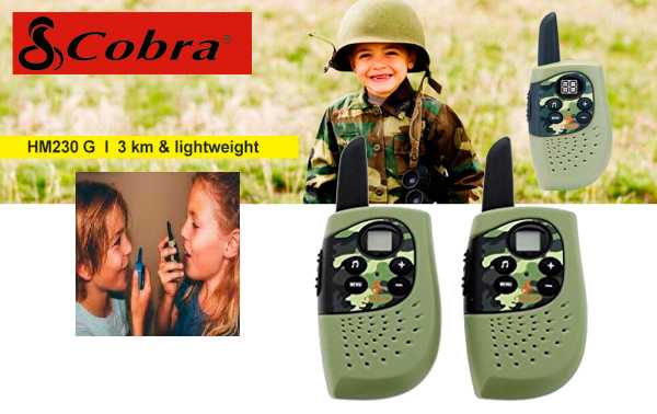 COBRA HM-230-GREEN Paire de walkies à utiliser gratuitement, couleur verte, portée de 3 km