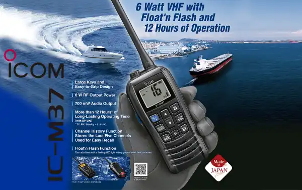 ICOM IC-M37E Walkie Talkie banda Marina Nautica VHF IP57, 6 watios