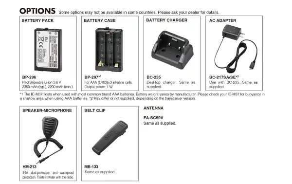 ICOM IC-M37E Accesorios compatibles