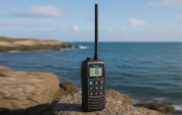 ICOM IC-M37E Walkie Talkie banda Marina Nautica vista en mar
