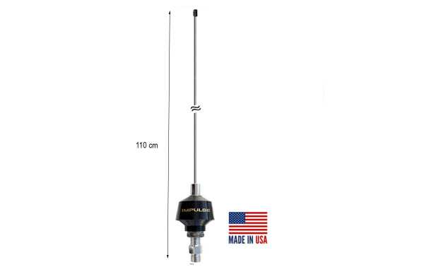 PROCOMM IMP-4000 Antena movil CB 27 Mhz radiante para bases 3/8 Longitud antena 110 cm. Fabricado originalmente en EE. UU. --- IMP4000 es una antena de 1/2 onda, sintonizable 27 MHz. y por lo tanto valida para la banda CB de 11 metros. 