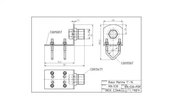 TAGRA KN-530 Stainless steel support for nautical thread 1 inch