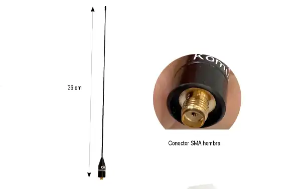 Antenne talkie-walkie VHF-UHF KOMUNICA PWR-SRH-536-SMAF, 36 cm, connecteur SMA femelle