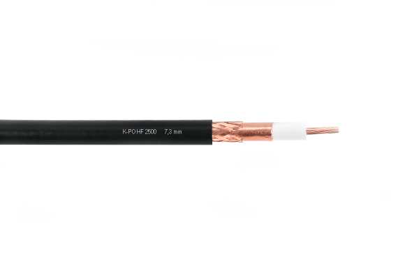 KPO HF-2500 Câble coaxial faible perte 7,3 mm sous tension torsadé 7 fils épaisseur totale 1,97 mm.