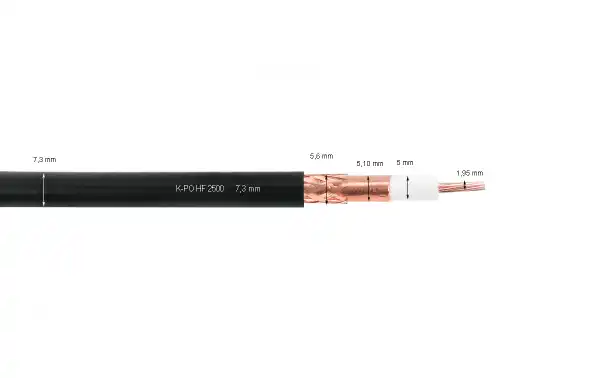 KPO HF-2500 Coaxial cable low loss 7.3 mm live twisted 7 wires total thickness 1.97 mm.