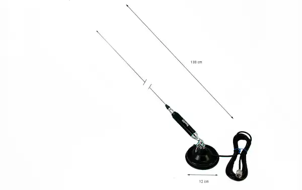LEMM-AT1231 Aimant d'antenne à base magnétique 12 cm CB 27 Mhz Longueur 140 cm
