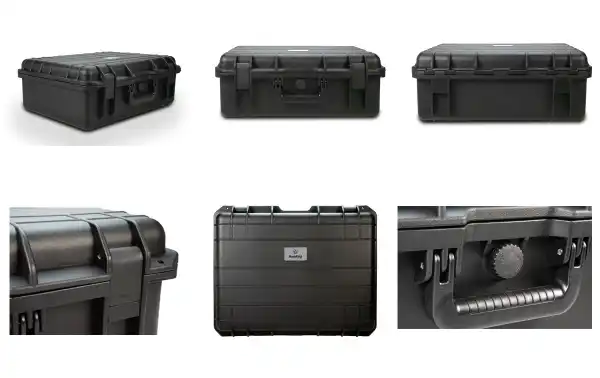 Intérieur rempli de mousse : L'intérieur de la valise est doté d'un rembourrage en mousse dans le couvercle et de blocs de mousse prédécoupés en forme des talkies-walkies et de leurs accessoires. Cela permet une organisation précise et protège lé