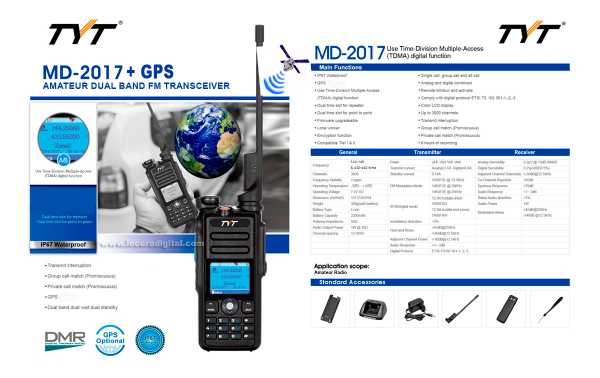 TYT-MD-2017GPS talkie-walkie DMR, la bande double 144/430 MHz + GPS, avec catégories I et II, ETSI TS 102 361-1, -2, -3 protocole numérique