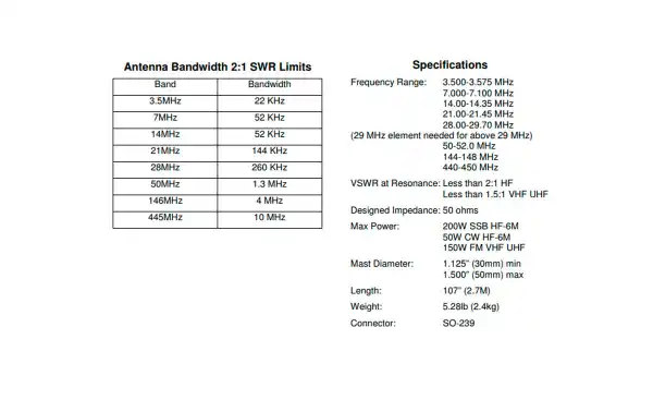 MFJ2389 Antena Vertical 8 bandas 80, 40, 20, 15, 10, 6, 2M 70CM 